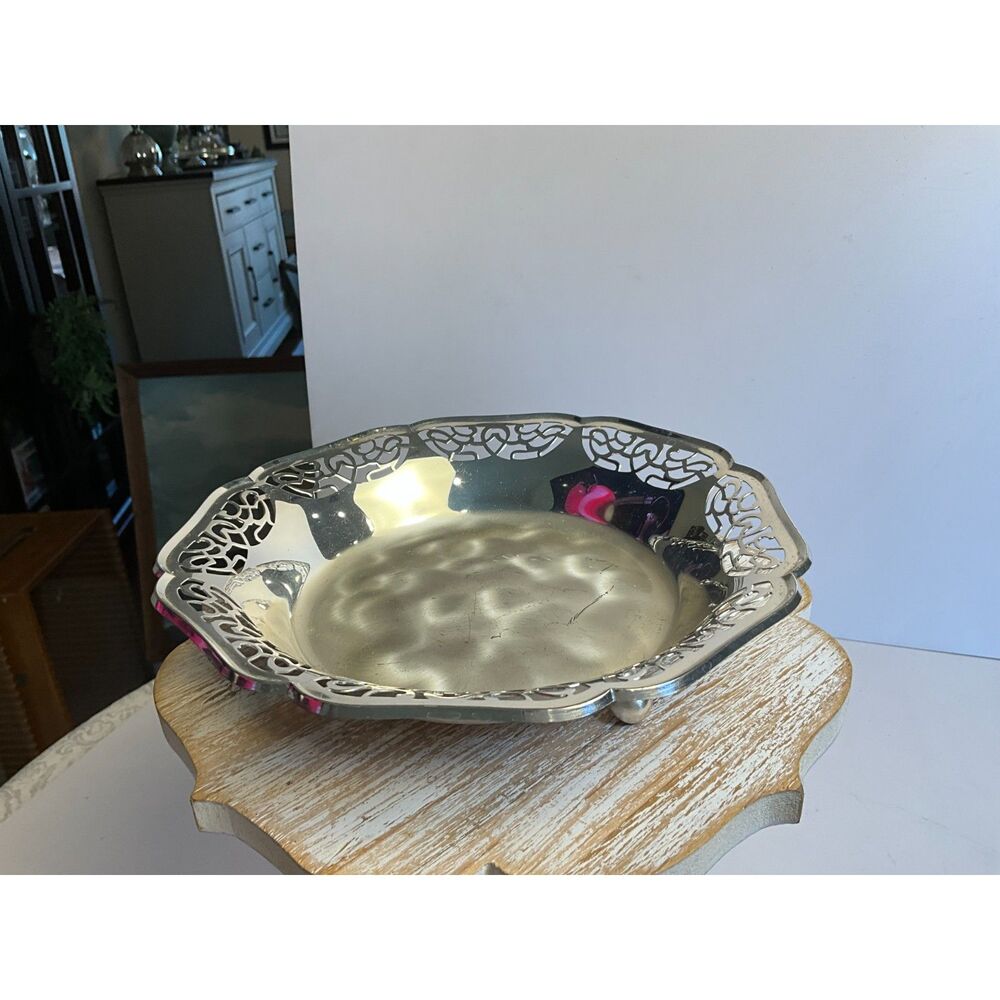 Vintage Silver Plate Pierced Footed Bon Bon Bowl Candy Dish Serving Bowl Elegant